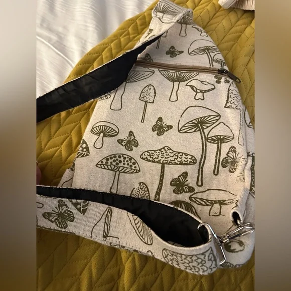 Mushroom Print Hemp Sling Bag - Picture 3 of 5